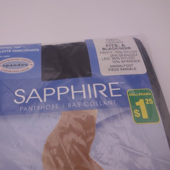 SAPPHIRE CONTROL TOP SANDALFOOT SIZE A (4'10-"5'4") BLACK PANTYHOSE 7001L - Picture 3 of 12